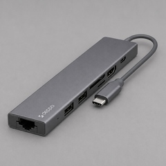 USB Type-C хаб 7-в-1, HDMI, Power Delivery, 2xUSB 3.0, RJ45, microSD/SD