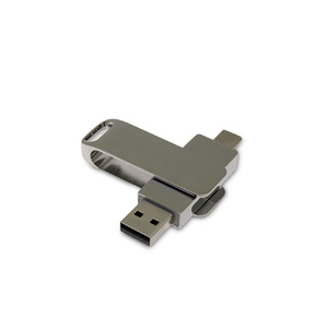 USB 2.0- флешка на 32 Гб с поворотным механизмом и дополнительным разъемом Type-C
