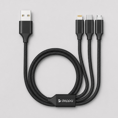 Дата-кабель 3 в 1: micro USB, USB-C, Ligthning, алюминий, 1.2м