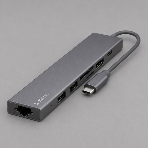USB Type-C хаб 7-в-1, HDMI, Power Delivery, 2xUSB 3.0, RJ45, microSD/SD