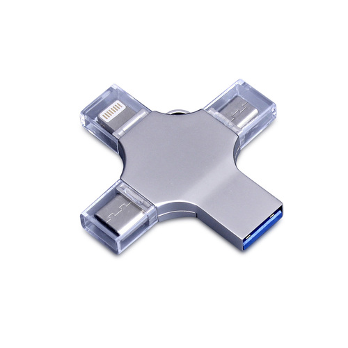 USB 3.0-флешка на 64 Гб 4-в-1 с разъемами Micro USB, Type-C и Lightning